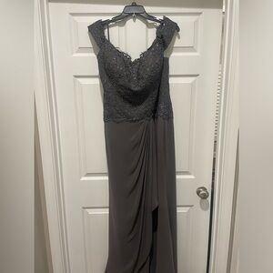 Montage by Mon Cheri Gray Sleeveless V-Neck Gown